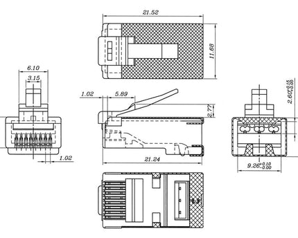 CAT6a Connector met hulpstuk RJ45 - STP 10 stuks voor soepele en stugge kabel - Networkdiscount.com