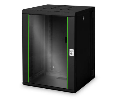 16U wandkast, Unique, 600x600x820 mm dubbel sectie, zwenkbaar, zwart (RAL 9005) - Networkdiscount.com