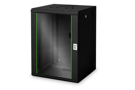 16U wandkast, Unique, 600x600x820 mm dubbel sectie, zwenkbaar, zwart (RAL 9005) - Networkdiscount.com