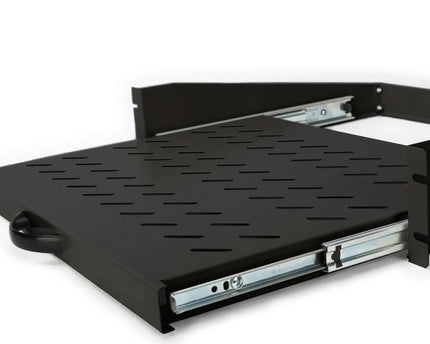 19Inch 2U uitschuifbaar legbord voor kasten vanaf 450 mm diepte 88x483x352 mm, tot 30 kg, zwart (RAL 9005) - Networkdiscount.com
