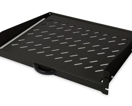 19Inch 2U uitschuifbaar legbord voor kasten vanaf 450 mm diepte 88x483x352 mm, tot 30 kg, zwart (RAL 9005) - Networkdiscount.com