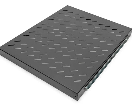 1U uitschuifbaar legbord voor 800 mm diepe rekken 40x484x568 mm, tot 25 kg, zwart (RAL 9005) - Networkdiscount.com