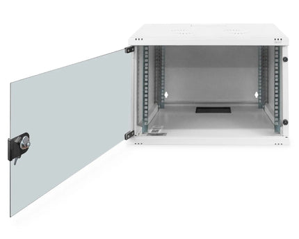 7U wandkast, SOHO, ongemonteerd 540x400x370 mm, volledig glazen voordeur, grijs - Networkdiscount.com
