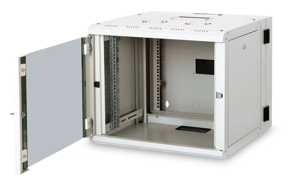 9U wandkast, Unique, 600x600x509 mm dubbel sectie, zwenkbaar, grijs (RAL 7035) - Networkdiscount.com