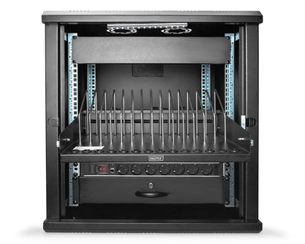 19 Inch pull-out shelf for tablets, laptops, smartphones 175x483x340 mm, black (RAL 9005)