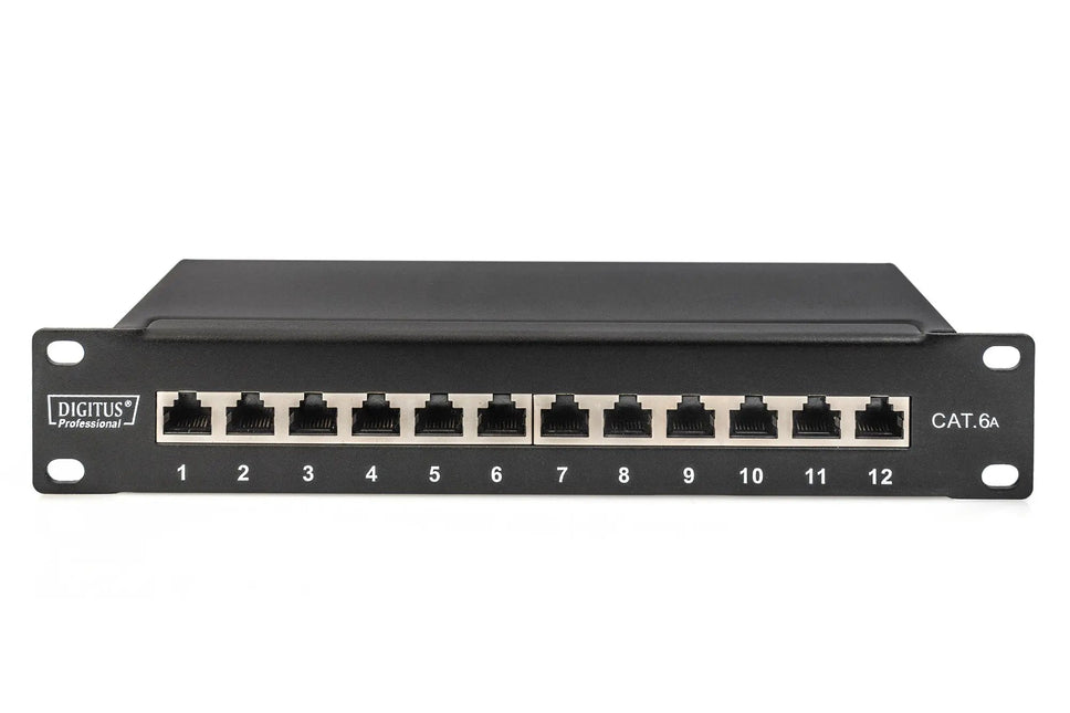 Cat6A 12 - poorts patchpaneel 10" rack RAL 9005 - Networkdiscount.com