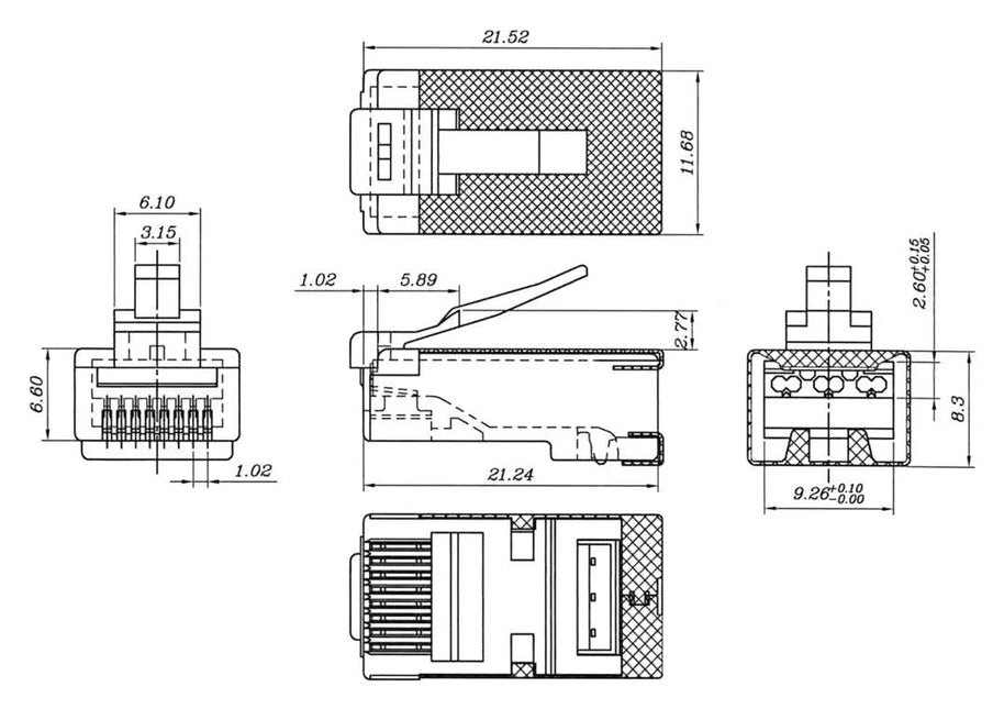 CAT6a Connector met hulpstuk RJ45 - STP 10 stuks voor soepele en stugge kabel - Networkdiscount.com