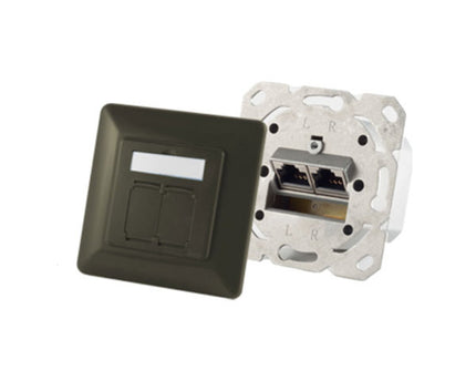 CAT6a inbouwdoos 2x RJ45 Antraciet - Networkdiscount.com