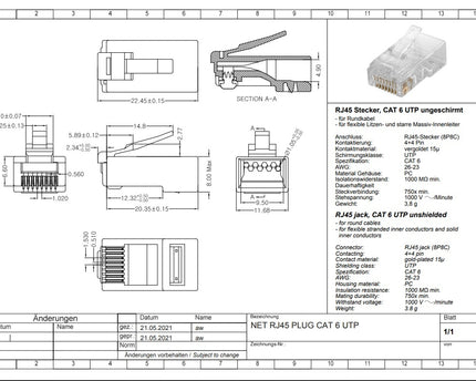 CAT6 Plug RJ45 - UTP 10 pcs