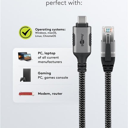 USB-C™ 3.1 naar RJ45 Ethernet kabel 2M