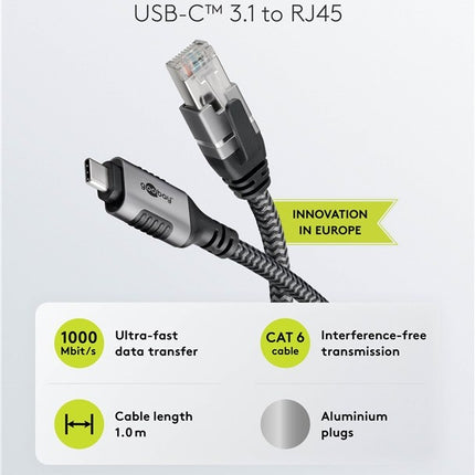 USB-C™ 3.1 naar RJ45 Ethernet kabel 5M