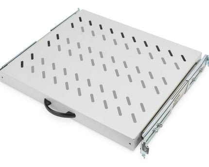 1U pull-out shelf for 600 mm deep racks 40x485x368 mm, up to 25 kg, grey (RAL 7035)