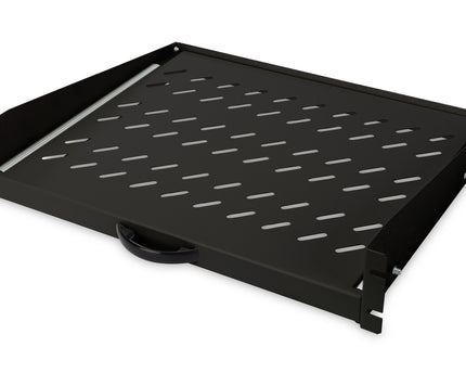 19Inch 2U pull-out shelf for cabinets from 450 mm depth 88x483x352 mm, up to 30 kg, black (RAL 9005)