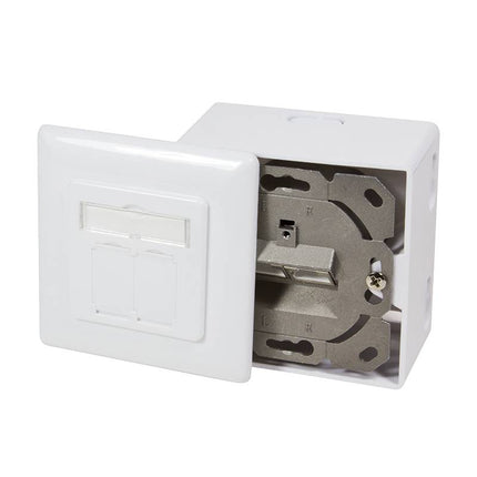 Cat6a Wall Outlet UP+AP 2x RJ45 STP RAL9003 White