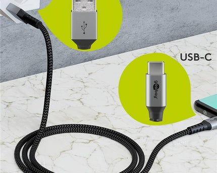 USB-C  to USB-A  0.5M Textile Cable with Metal Plugs