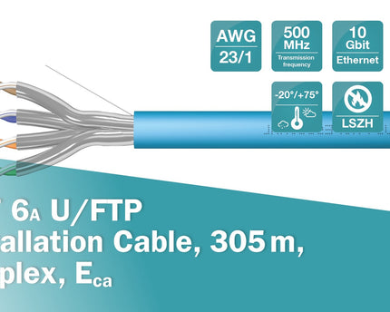 U/FTP CAT6a netwerkkabel stug 305M blauw 100% koper