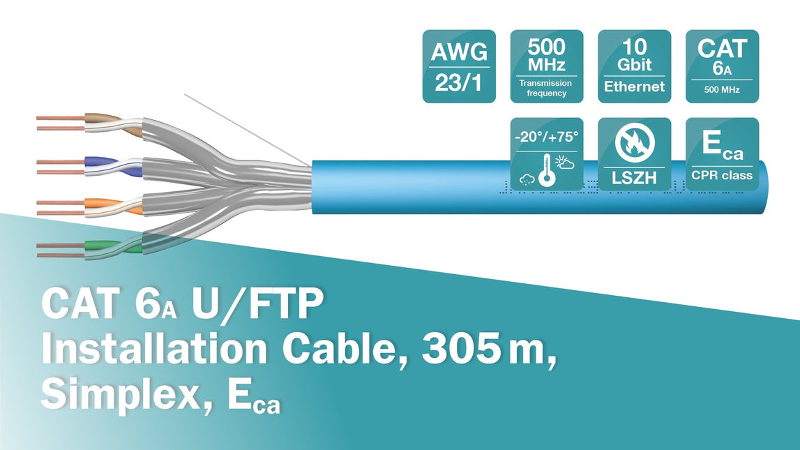 U/FTP CAT6a netwerkkabel stug 305M blauw 100% koper