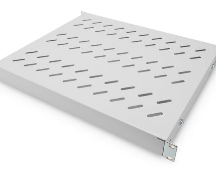 19 Inch 1U Fixed Shelf for 600mm Deep Racks 44x483x358mm, Adjustable 350-550mm Depth, Grey