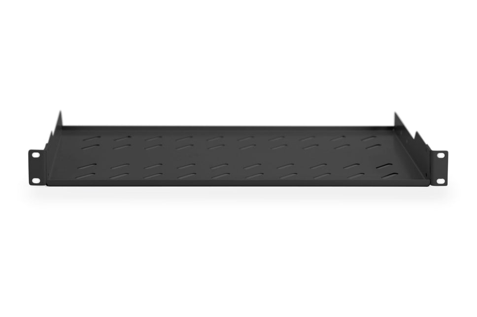 19 inch 1U shelf for racks from 400 mm depth 45x482x250 mm, up to 15 kg, black (RAL 9005)