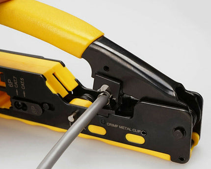 Crimp tool for ezEX CAT5e-CAT7 modular plugs