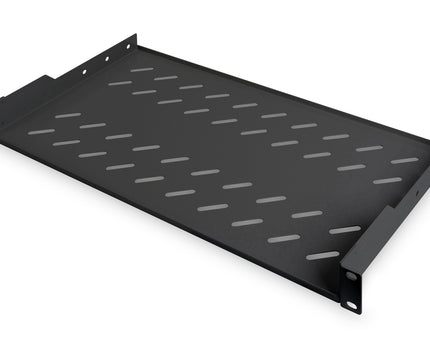 19 inch 1U shelf for racks from 400 mm depth 45x482x250 mm, up to 15 kg, black (RAL 9005)