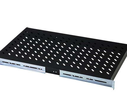 19 Inch 1U legbord voor rekken vanaf 1000 mm diepte 44x483x737 mm, tot 100 kg, zwart (RAL 9005)