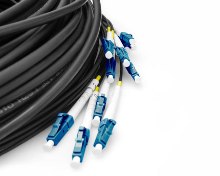 Pre-assembled Fiberglass 50 M Universal Breakout Cable, Single Mode OS2, 12 Fibers, LC/UPC - LC/UPC