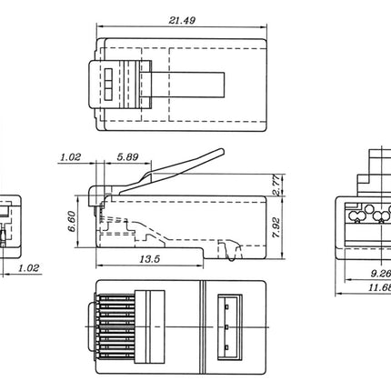 CAT6a Connector met hulpstuk RJ45 - UTP 10 stuks voor soepele en stugge kabel