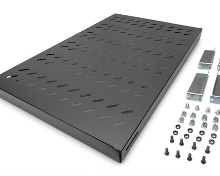 19 Inch 1U shelf for 1000mm deep racks 43x483x708mm, adjustable up to 900mm depth, black