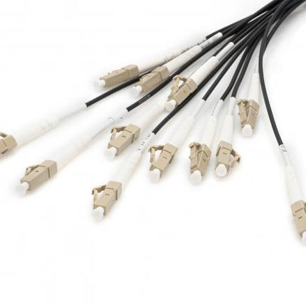 Pre-assembled Fiberglass 100 M Universal Breakout Cable, Multi Mode OM4, 12 Fibers, LC/UPC - LC/UPC