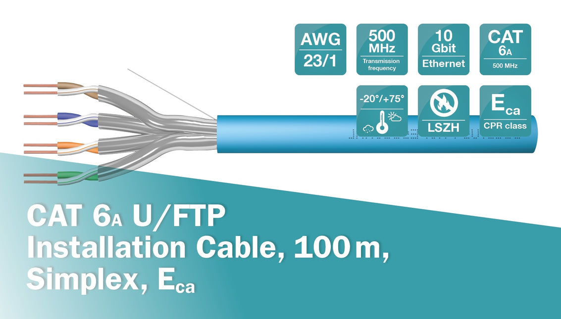 U/ FTP CAT6a network cable solid 100M blue 100% copper