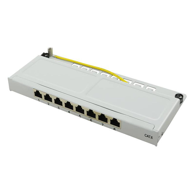 CAT6 patch panel 8-poorts STP 0,5U grijs