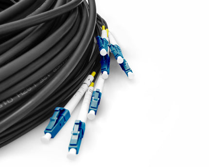 Pre-assembled 30 M Fiberglass Universal Breakout Cable, Single Mode OS2, 8 Fibers, LC/UPC - LC/UPC