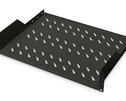 19 inch 2U shelf for racks from 450 mm depth 88.5x483x352 mm, up to 25 kg, black (RAL 9005)
