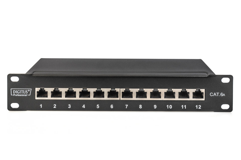 Cat6A 12-poorts patchpaneel 10" rack RAL 9005