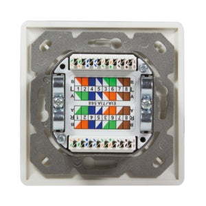 CAT 6a wall plate flush mounting  2x RJ45 network wall socket, shielded RAL 9003