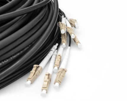 Reeds geassembleerde, 100 M universele breakout glasvezelkabel, multimode OM4, 12 vezels, LC/UPC - LC/UPC
