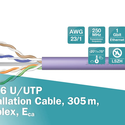 UTP CAT6 network cable solid 305M 100% copper violet