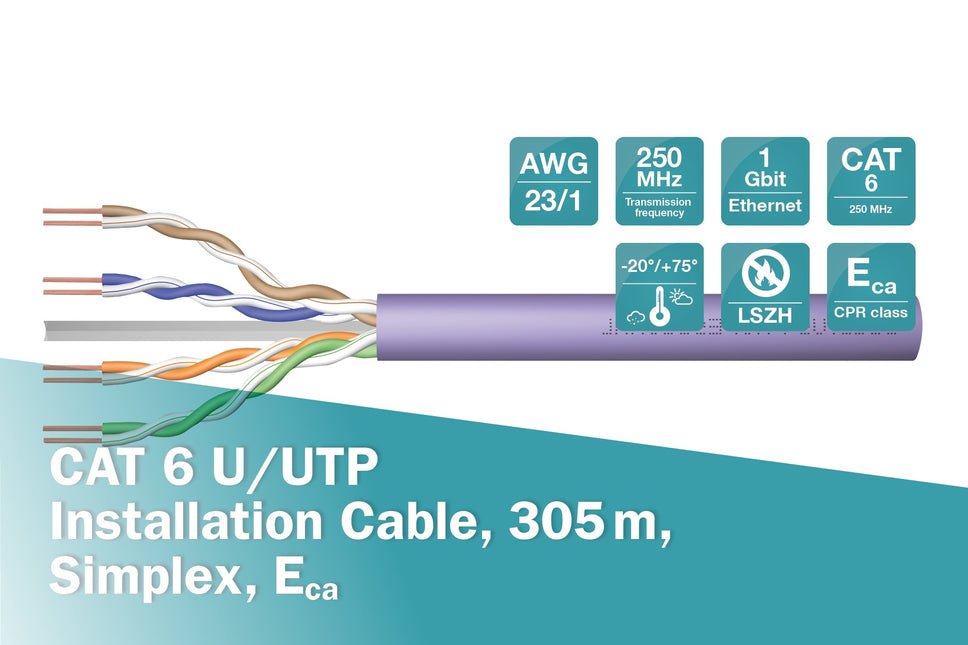 UTP CAT6 network cable solid 305M 100% copper violet