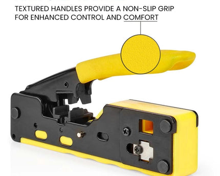 Crimp tool for ezEX CAT5e-CAT7 modular plugs
