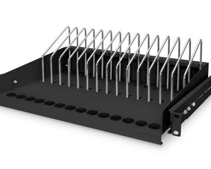 19 Inch pull-out shelf for tablets, laptops, smartphones 175x483x340 mm, black (RAL 9005)