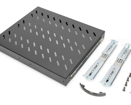 1U pull-out shelf for 600 mm deep racks 40x485x368 mm, up to 25 kg, black (RAL 9005)