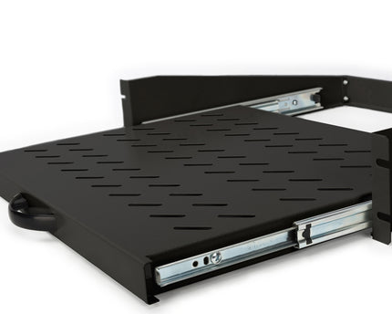 19Inch 2U pull-out shelf for cabinets from 450 mm depth 88x483x352 mm, up to 30 kg, black (RAL 9005)