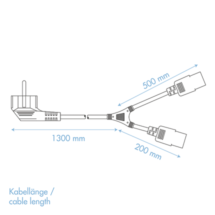 Y-stroomkabel CEE7/7 2x C13 1.5 M