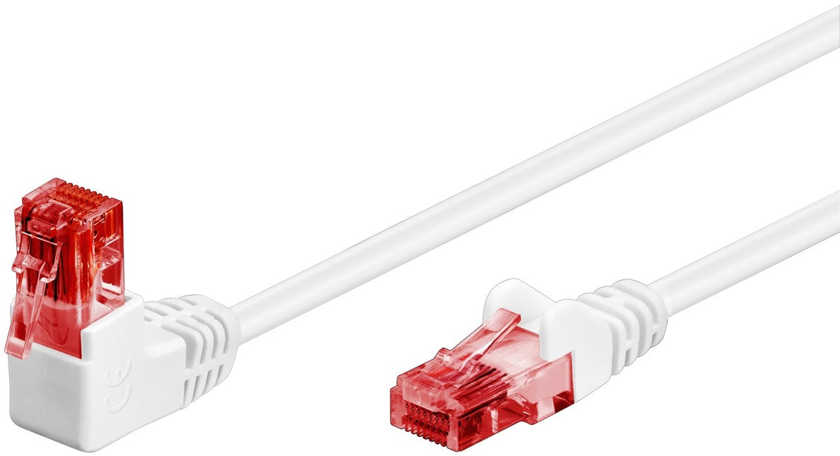 CAT 6 Patch Cable 1x 90° Angled, U/UTP, white 1 M