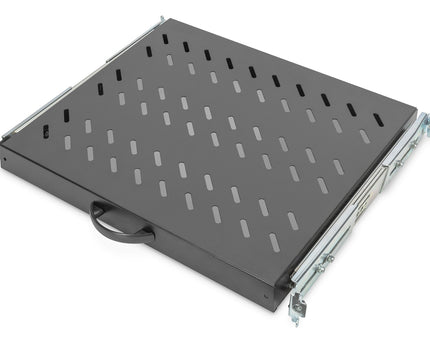 1U pull-out shelf for 600 mm deep racks 40x485x368 mm, up to 25 kg, black (RAL 9005)