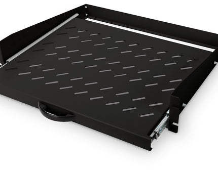 19Inch 2U pull-out shelf for cabinets from 450 mm depth 88x483x352 mm, up to 30 kg, black (RAL 9005)
