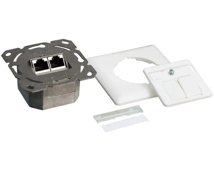 Inbouwdoos signaalwit CAT6a 2x RJ45 afgeschermd LSA RAL 9003 - Networkdiscount.com