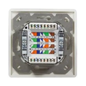 Inbouwdoos signaalwit CAT6a 2x RJ45 afgeschermd LSA RAL 9003 - Networkdiscount.com