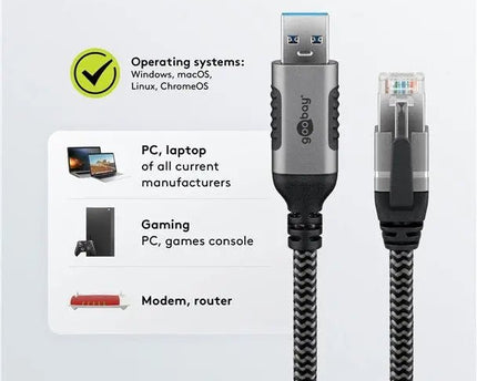 USB - A 3.0 naar RJ45 Ethernet kabel 1M - zwart - Networkdiscount.com